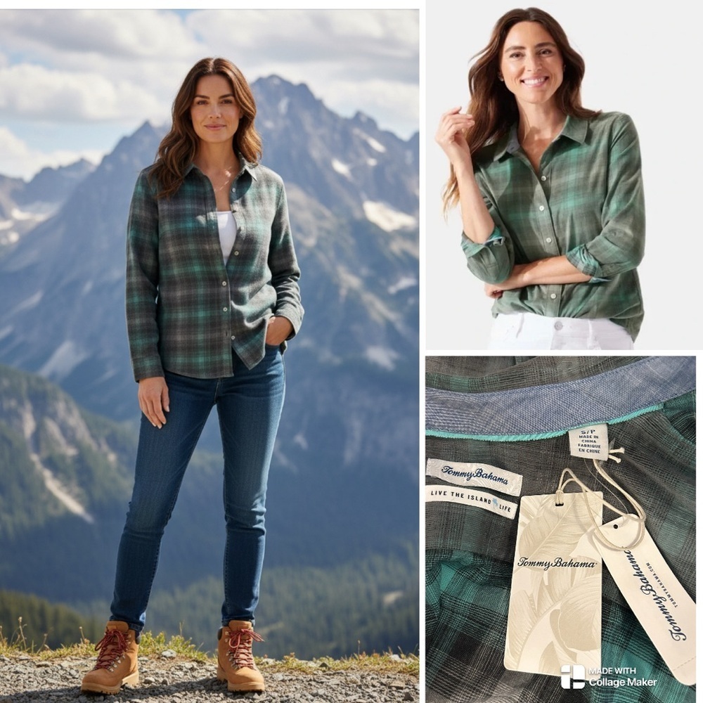 Tommy Bahama NWT Redwood Check Cord button up